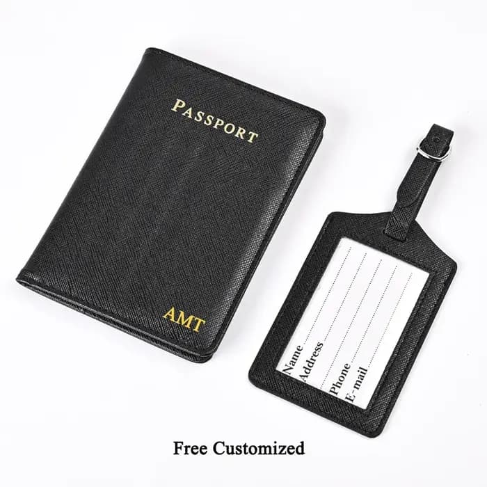 Saffiano-Ensemble d'étiquette de bagage en cuir PU