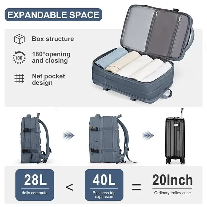 Sac à dos de voyage imperméable pour homme et femme, sac pour ordinateur portable de 40L, pour affai
