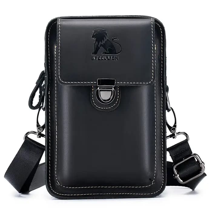 Crazy Horse peau hommes portant ceinture téléphone taille sac couche supérieure