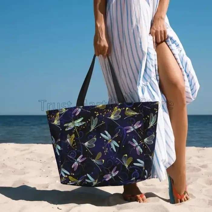 Libellule galaxie grand sac de plage étanche femmes sac de voyage Portable sacs fourre-tout de piscine anti-sable