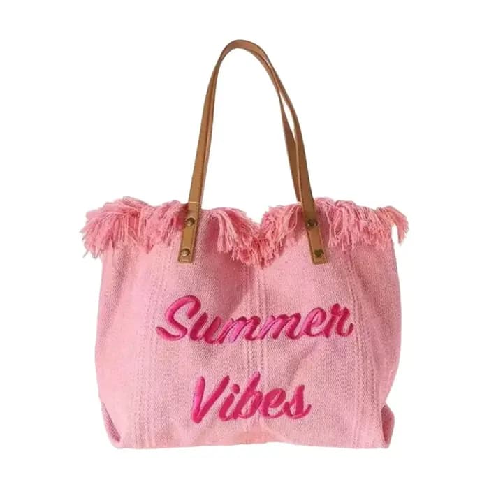 Sac fourre-tout en toile grande capacité avec lettres brodées
