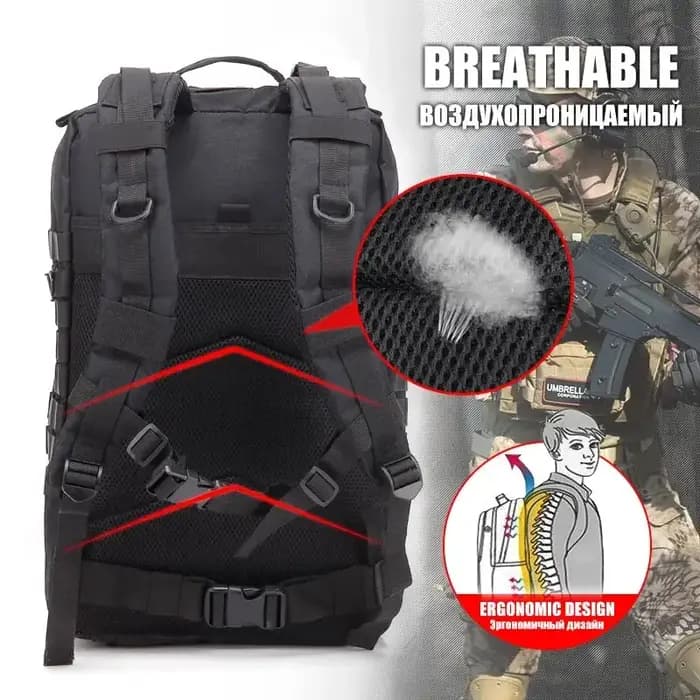 45L homme sacs à dos tactiques sacs de voyage en plein air en plein air 3P sac d'école EDC Molle Pac