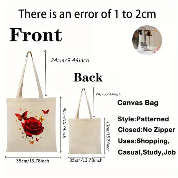Sac à main en toile imprimé rose crème et papillon pour un usage quotidien