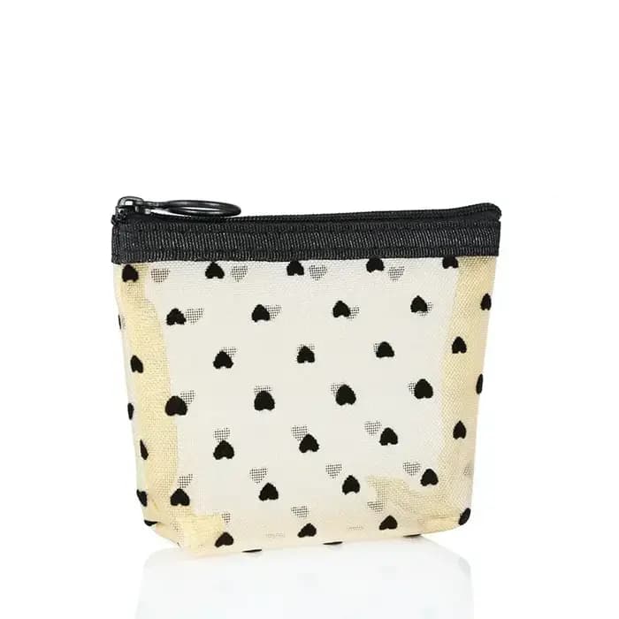 Sac à cosmétiques en maille de Nylon, organisateur de toilette en forme de cœur à fermeture éclair,