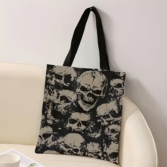 Sac fourre-tout imprimé crâne – Sac à main réutilisable en polyester durable