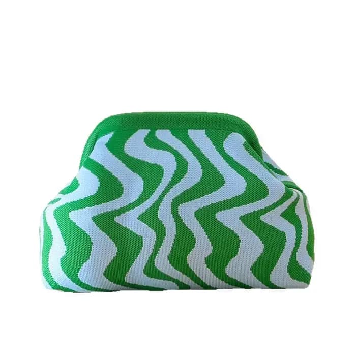 Pochette tricotée transfrontalière motif ondulé bloc de couleur sac à main léger à la mode style minimaliste urbain tapis en polyester...