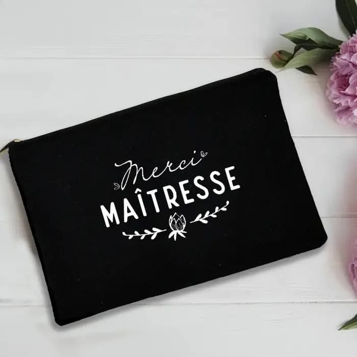 trousse de toilette voyage pochette maquillage cadeau maitresse Sac de rangement imprimé français pour enseignant, pochette de poignet noire, sac de voyage de lavage, cadeaux pour enseignant, Merci Ma
