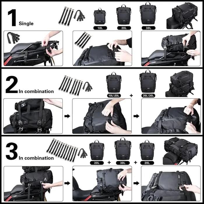 Rhinowalk sac de siège arrière de moto 10L 20L 30L sac de bagages étanche Motocross multi-fonction p