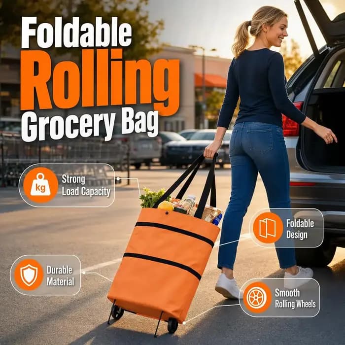 Sac de courses à roulettes robuste et compact, chariot de transport portable pour le marché, les voyages, l'appartement, le camping, la voiture et la buanderie
