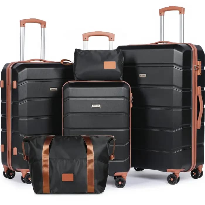 Ensemble de 5 valises rigides en ABS 20 24 28 pouces avec sac de voyage et trousse de toilette, 360