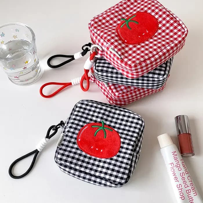 Trousse de Maquillage Carrée à Motif Tomate Cartoon