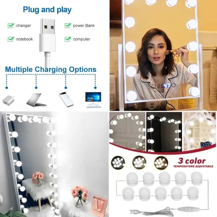 Miroir de maquillage ampoule LED lumières de vanité USB charge salle de bain coiffeuse éclairage Dimmable LED