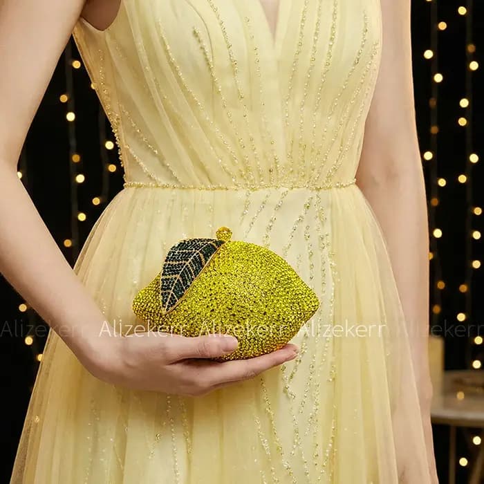 Alizekerr citron en forme de diamant sacs de soirée femmes magnifique Unique Bling strass métallique