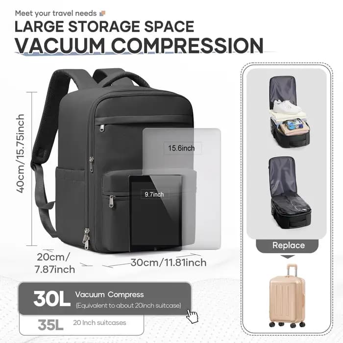 Compression sous vide pour sac à dos avec pompe manuelle, sac à dos de voyage approuvé Ryanair 40x30