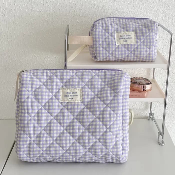 Sac de toilette matelassé grande capacité YT Berry Color pour étudiants, sac de rangement à carreaux, trousse de maquillage style Ins