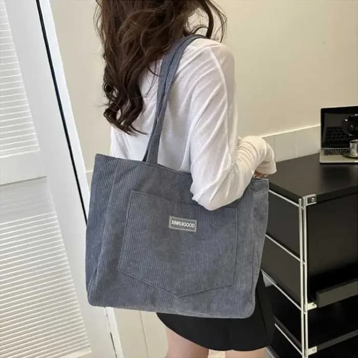 Sac à bandoulière De grande capacité sac fourre-tout en velours côtelé tendance sac à main pour dames De couleur unie