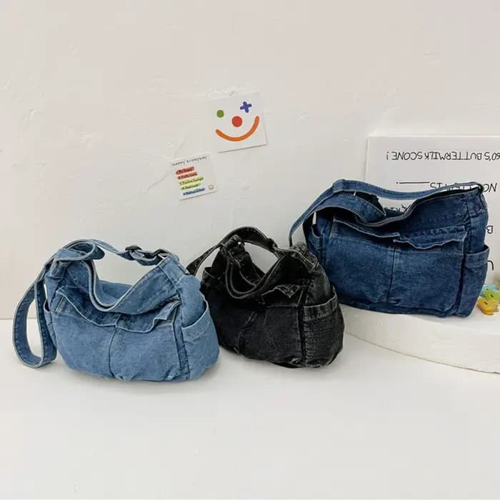 Sac messager vintage en denim de grande capacité pour femme