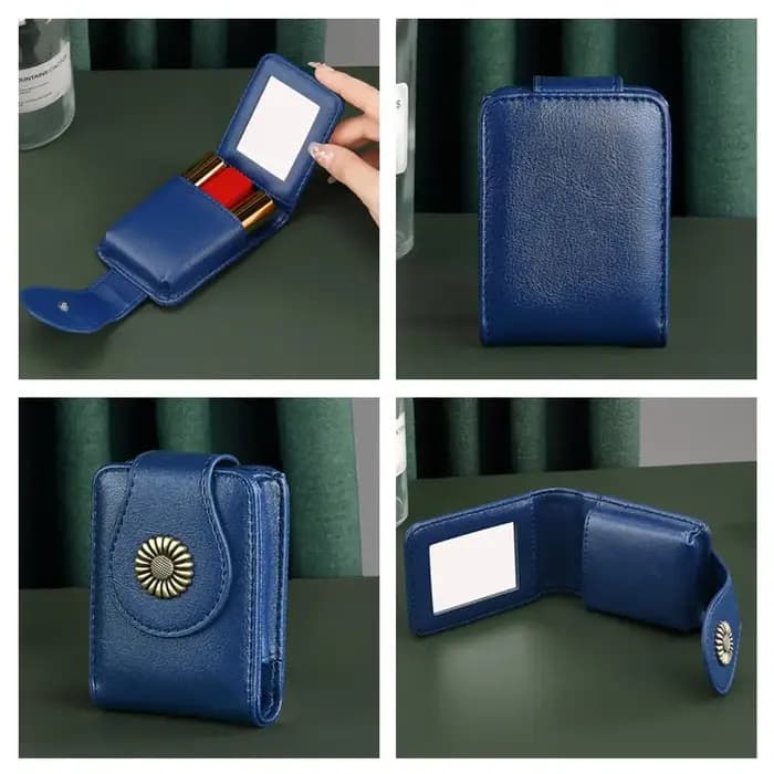Mini trousse à cosmétiques avec miroir en cuir PU