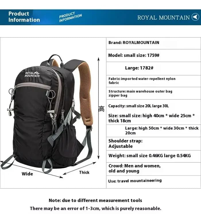 Sac à dos d'extérieur en nylon imperméable pour hommes et femmes