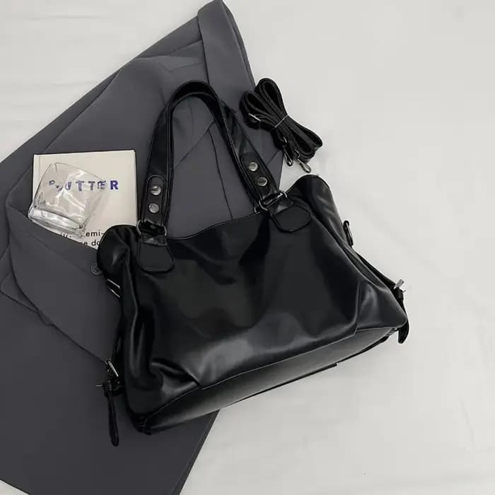 Sac à main en cuir vintage de grande capacité avec fermeture à glissière