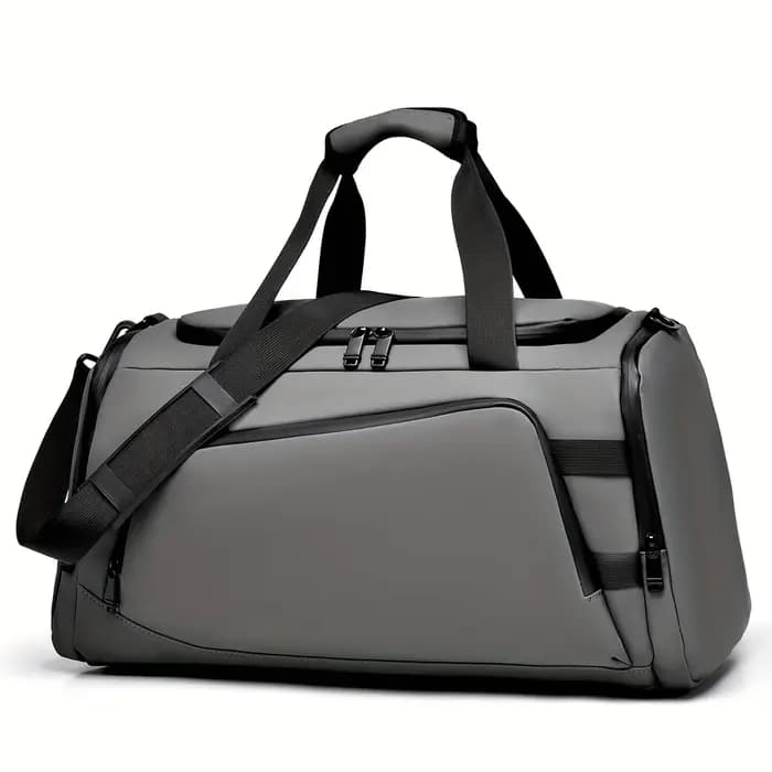 Sac de voyage pour homme en nylon avec compartiment à chaussures indépendant style décontracté pour sport et week-end universitaire bleu beige