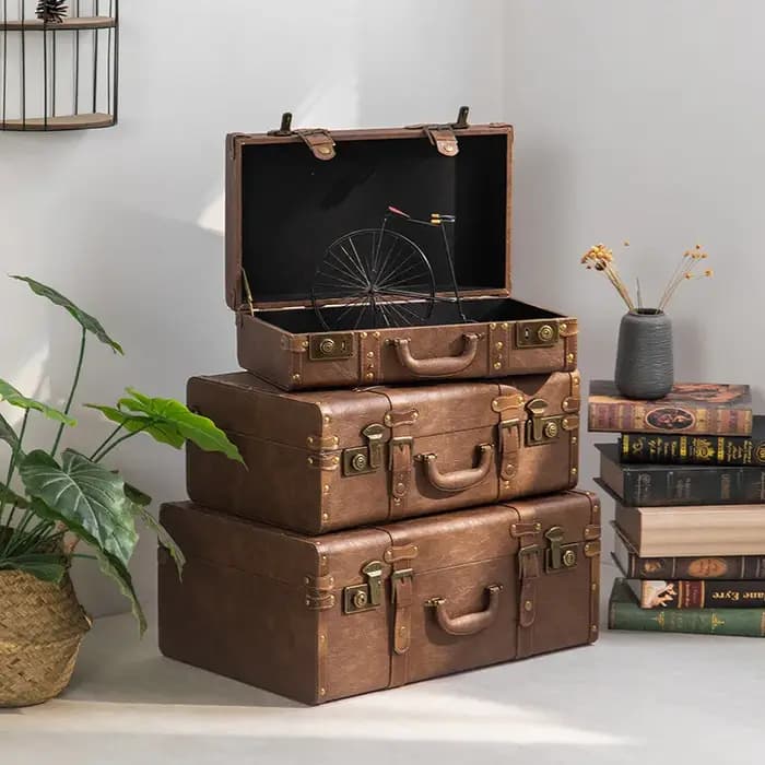 Valise vintage de style rétro européen, petite valise de voyage, accessoire de photographie portable