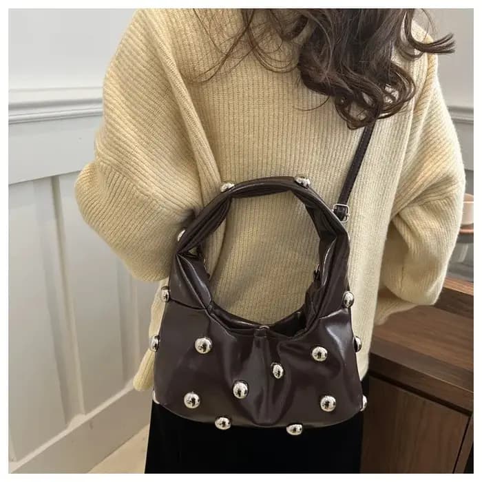 Sac à main Hobo clouté en cuir PU pour femme