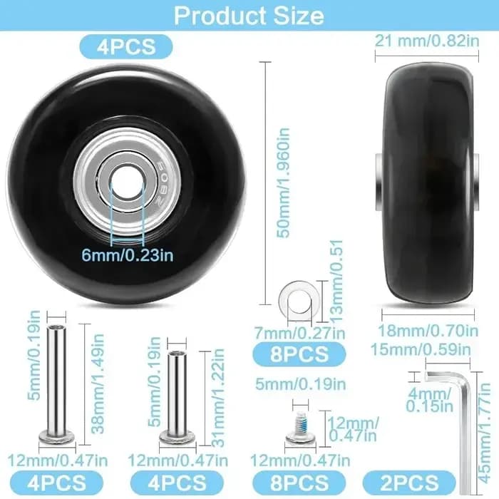 4 roues de remplacement pour valise 50x18mm