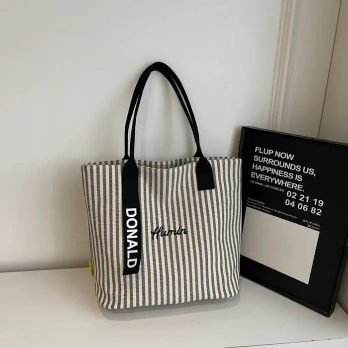 Sac fourre-tout classique en toile rayée pour femmes, sac fourre-tout décontracté, sac à bandoulière de grande capacité pour l'école et le shopping