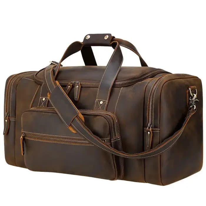 Vintage pleine fleur Crazy Horse en cuir véritable hommes sac de voyage bagages sac de sport sac de
