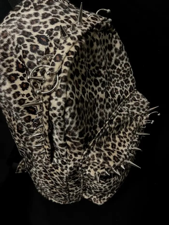 Sac à dos imprimé léopard pour hommes et femmes, grande capacité, punk rivet