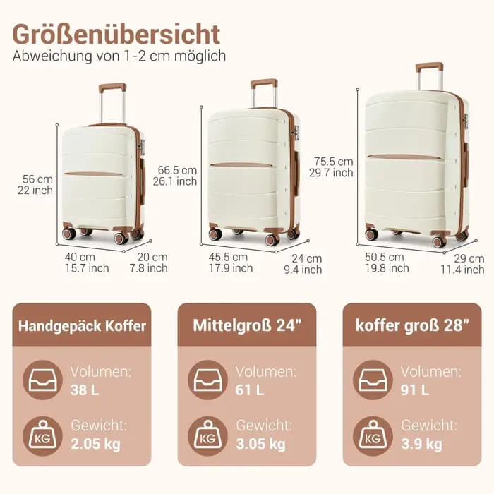 S/M/L KONO valise à main légère en polypropylène 4 roues Spinner chariot rigide et serrure TSA