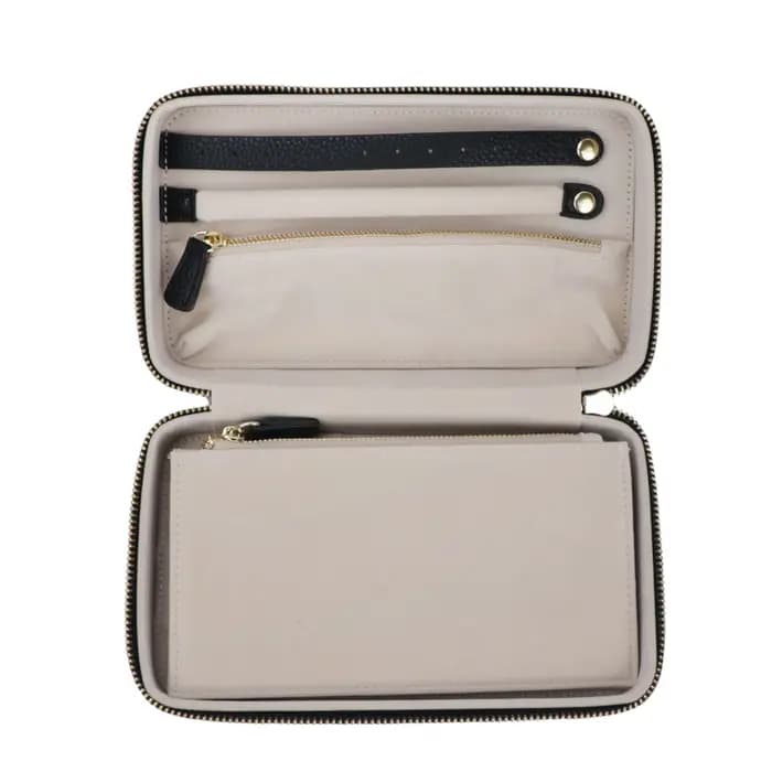 Boîte à bijoux de voyage moyenne en cuir galets avec nom personnalisé