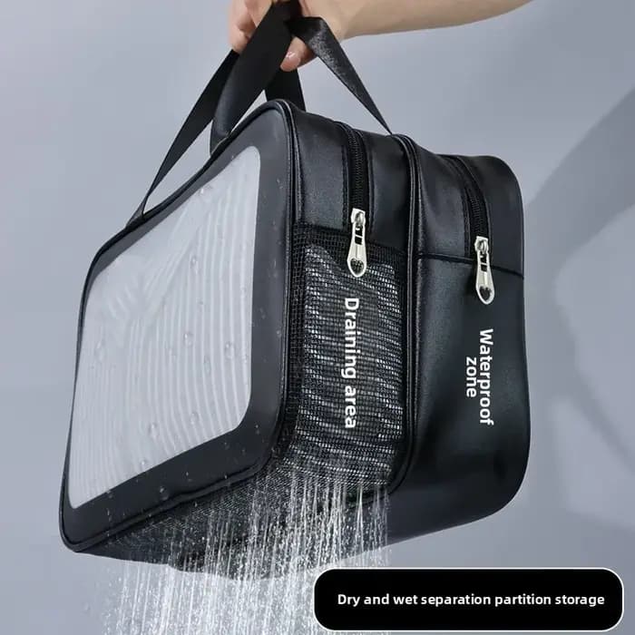 Trousse de Toilette Grande Capacité Imperméable en PU Givré Double Couche Séparation Humide/Sèche pour Voyage