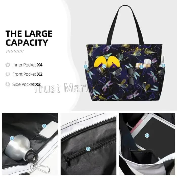Libellule galaxie grand sac de plage étanche femmes sac de voyage Portable sacs fourre-tout de piscine anti-sable