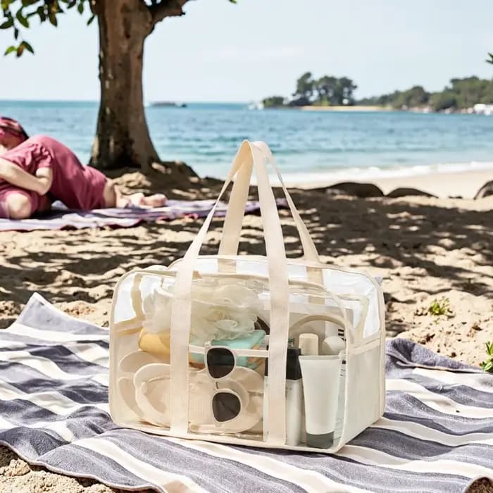 Sac de rangement transparent à fermeture éclair avec poignée