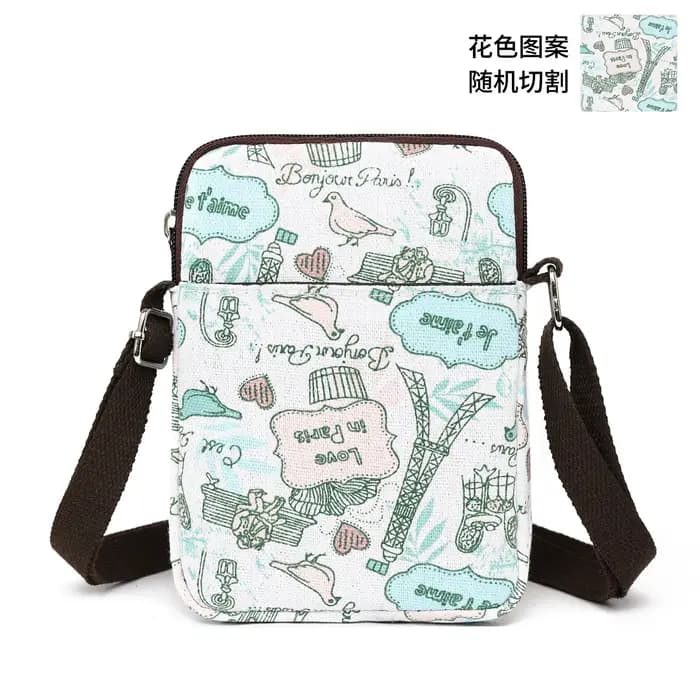 Sac bandoulière en toile à motif floral pour femme, petit sac pour téléphone portable, style décontr