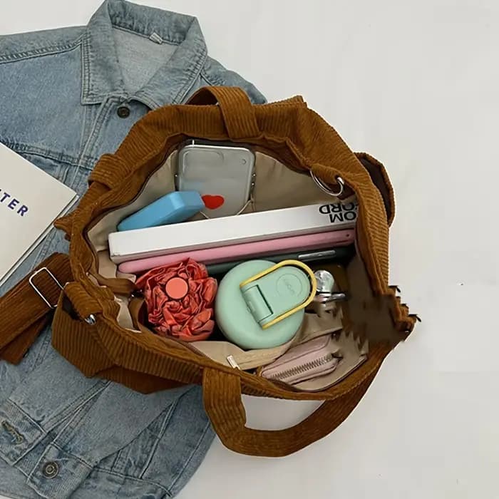 Sac fourre-tout en velours côtelé de grande capacité pour femmes