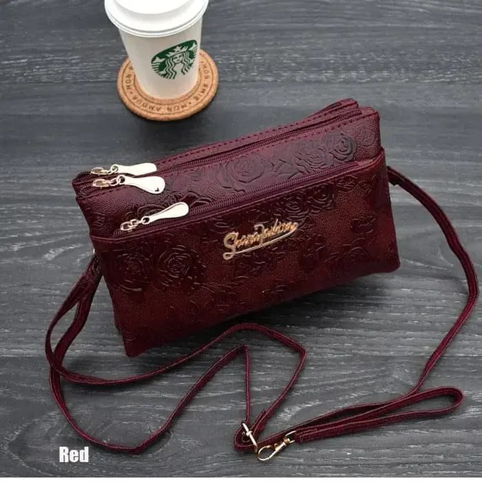 Portefeuille femme quatre fermeture éclair longue pochette 3D moletage rétro en cuir sac à main sac