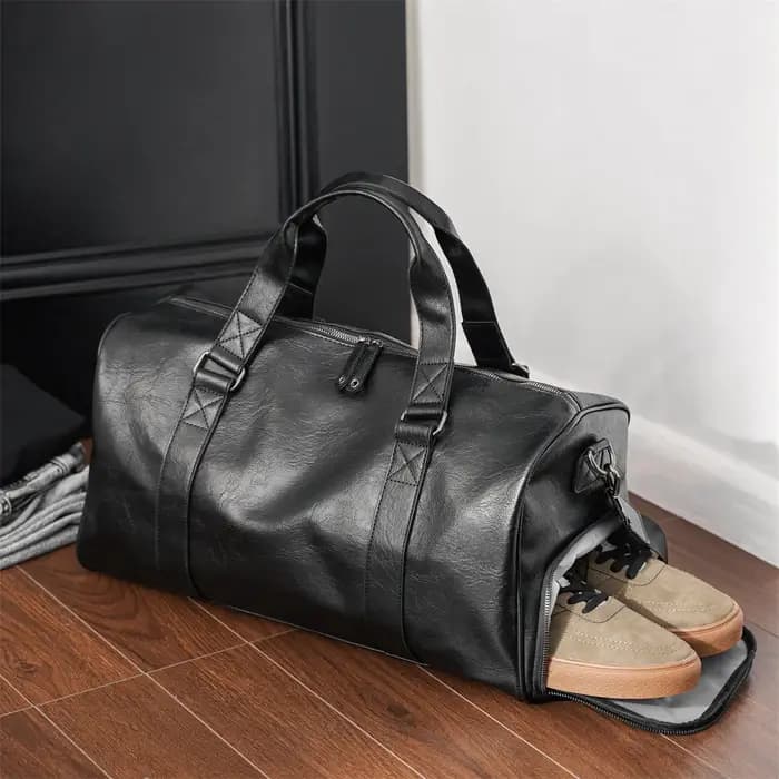 Sac de voyage en cuir pour homme avec compartiment à chaussures