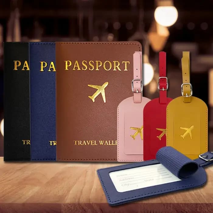 Étiquettes de bagage en cuir porte-passeport valise étiquette d'aéroport