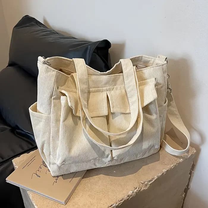 Sac fourre-tout en velours côtelé de grande capacité pour femmes