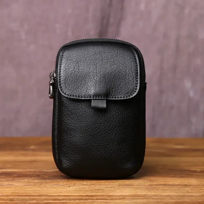 JLFGPJ Mini sac de taille de ceinture portable en cuir véritable pour hommes avec fermeture éclair décontractée