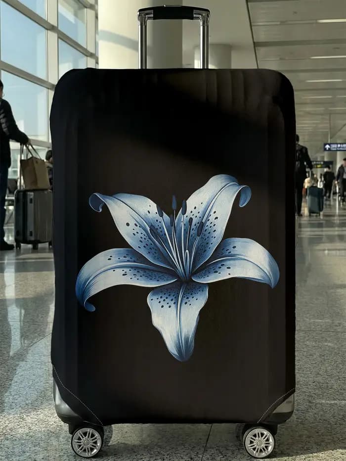 Housse de bagage à motif de fleurs de lys bleues sur base noire