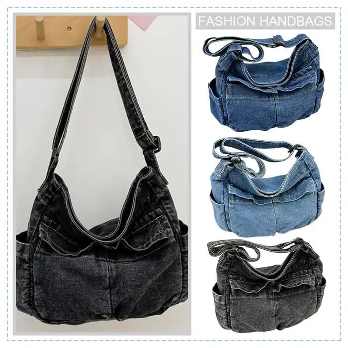 Sac messager vintage en denim de grande capacité pour femme