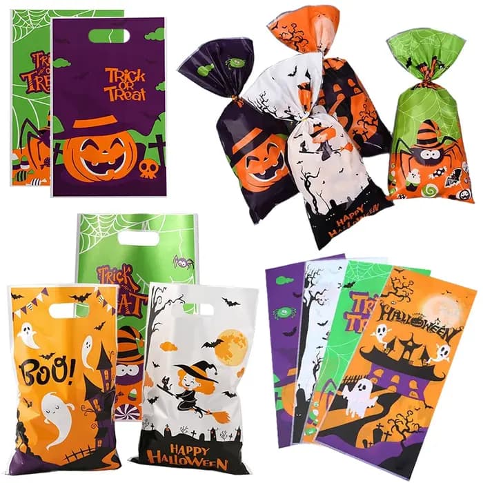 20-100 pièces sacs à bonbons mixte Halloween thème Style coloré citrouille fantôme chauve-souris