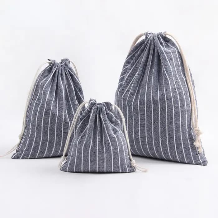 Sac à cosmétiques en coton et lin avec cordon de serrage