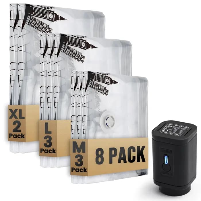 TAILI Lot de 8 sacs de rangement sous vide de voyage avec pompe électrique, sacs de compression pour