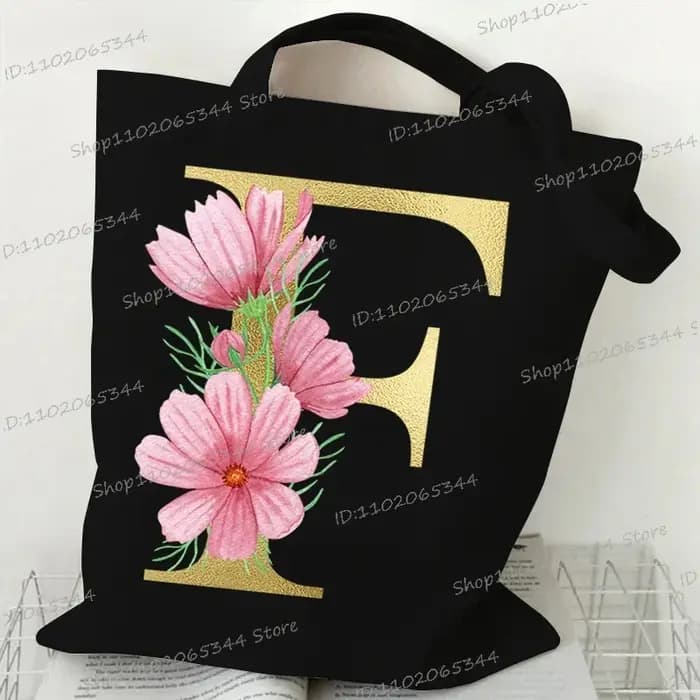 26 sacs fourre-tout floraux Alphabet doré pour femmes grande capacité toile décontracté nouvelle fleur