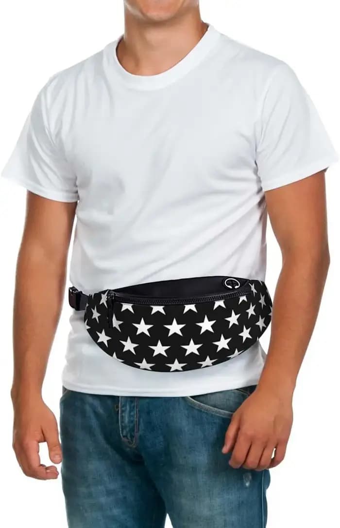 Star Noir et Blanc Fanny Packs pour Femmes Hommes Taille Réglable Sac Bandoulière